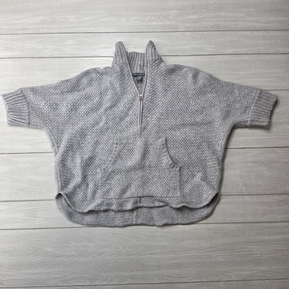 Alashan Grey Merino Wool Half Zip Pullover Short Sleeve Knit Sweater One Size